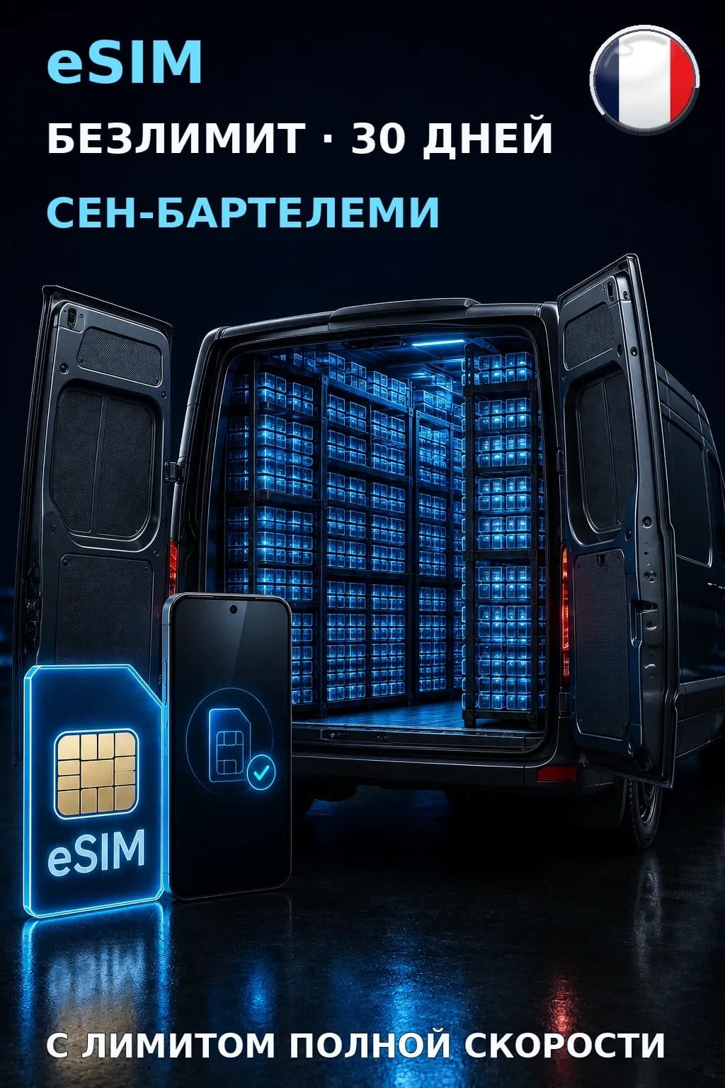 eSIM Сен-Бартелеми — БЕЗЛИМИТ, 30 дней — интернет