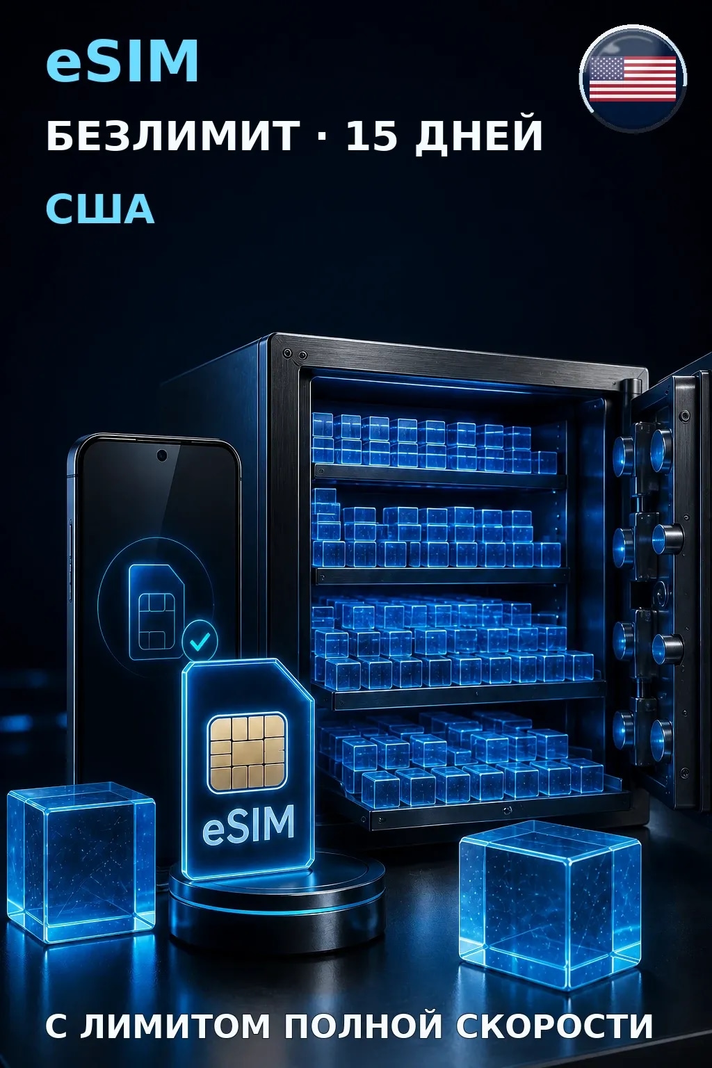 eSIM США — БЕЗЛИМИТ, 15 дней — интернет