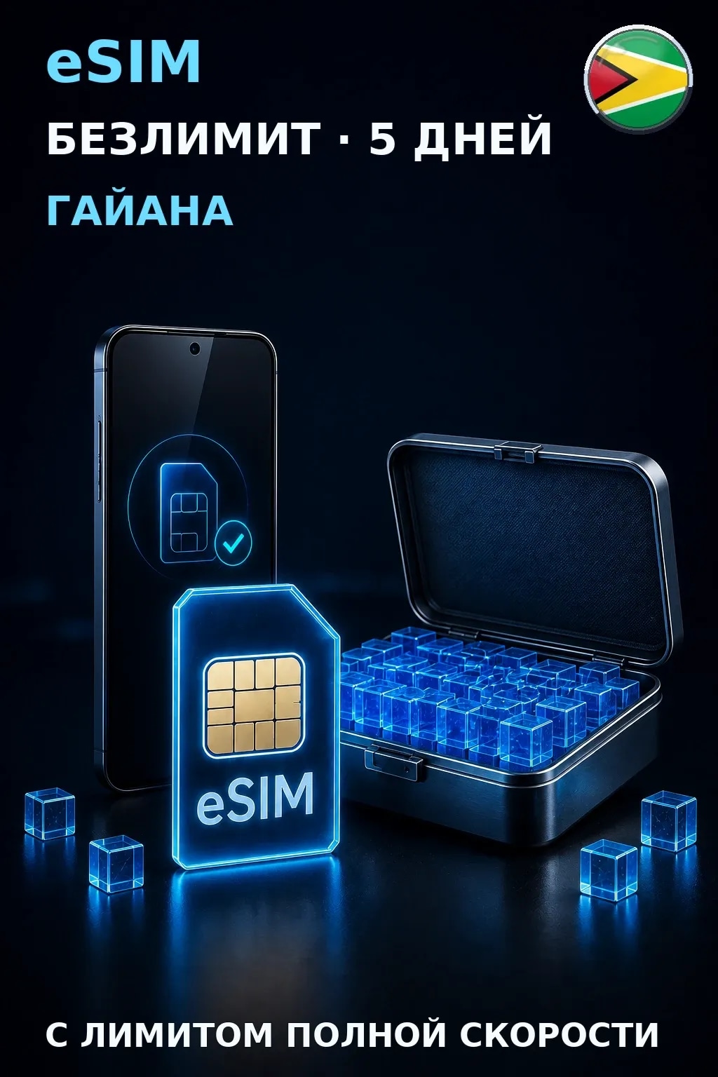 eSIM Гайана — БЕЗЛИМИТ, 5 дней — интернет