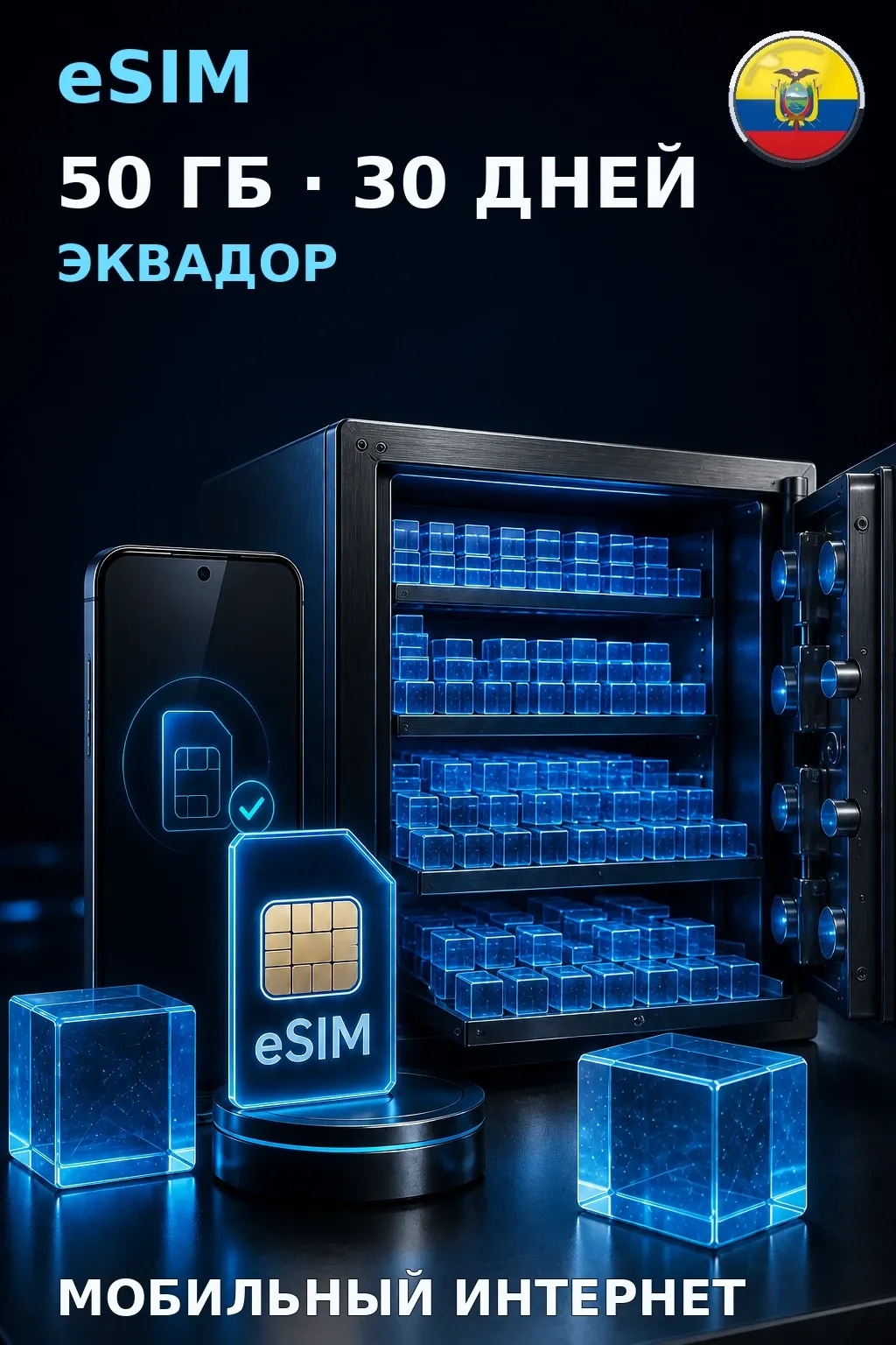 eSIM Эквадор — 50 ГБ, 30 дней — интернет