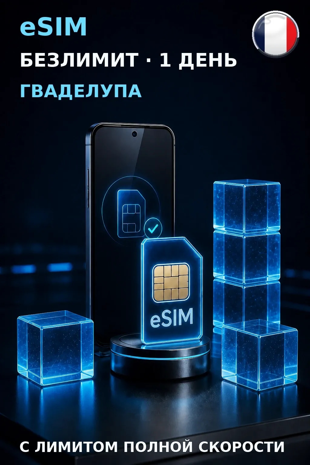 eSIM Гваделупа — БЕЗЛИМИТ, 1 день — интернет