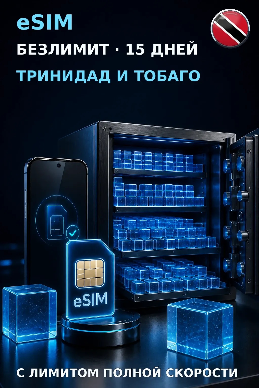 eSIM Тринидад и Тобаго — БЕЗЛИМИТ, 15 дней — интернет