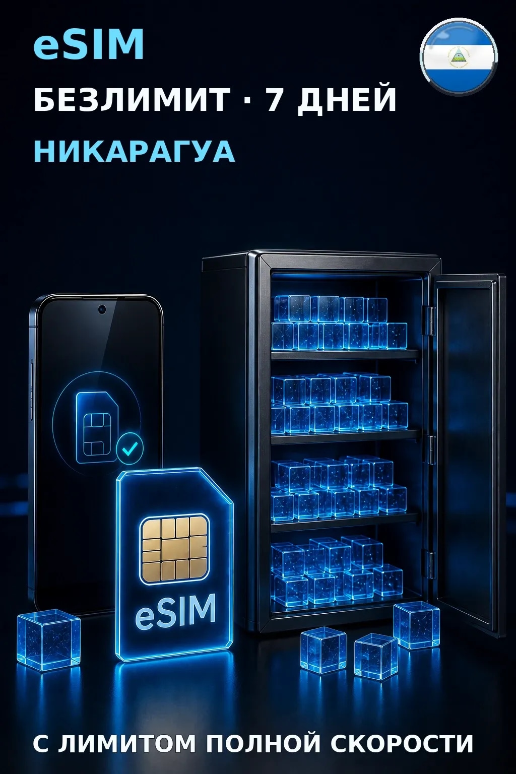 eSIM Никарагуа — БЕЗЛИМИТ, 7 дней — интернет