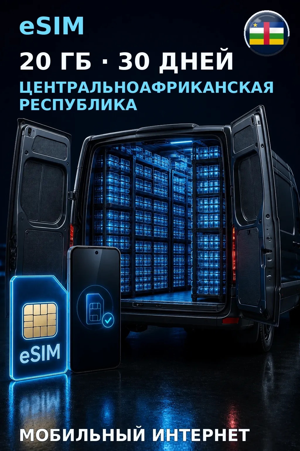 eSIM Центральноафриканская Республика — 20 ГБ, 30 дней — интернет