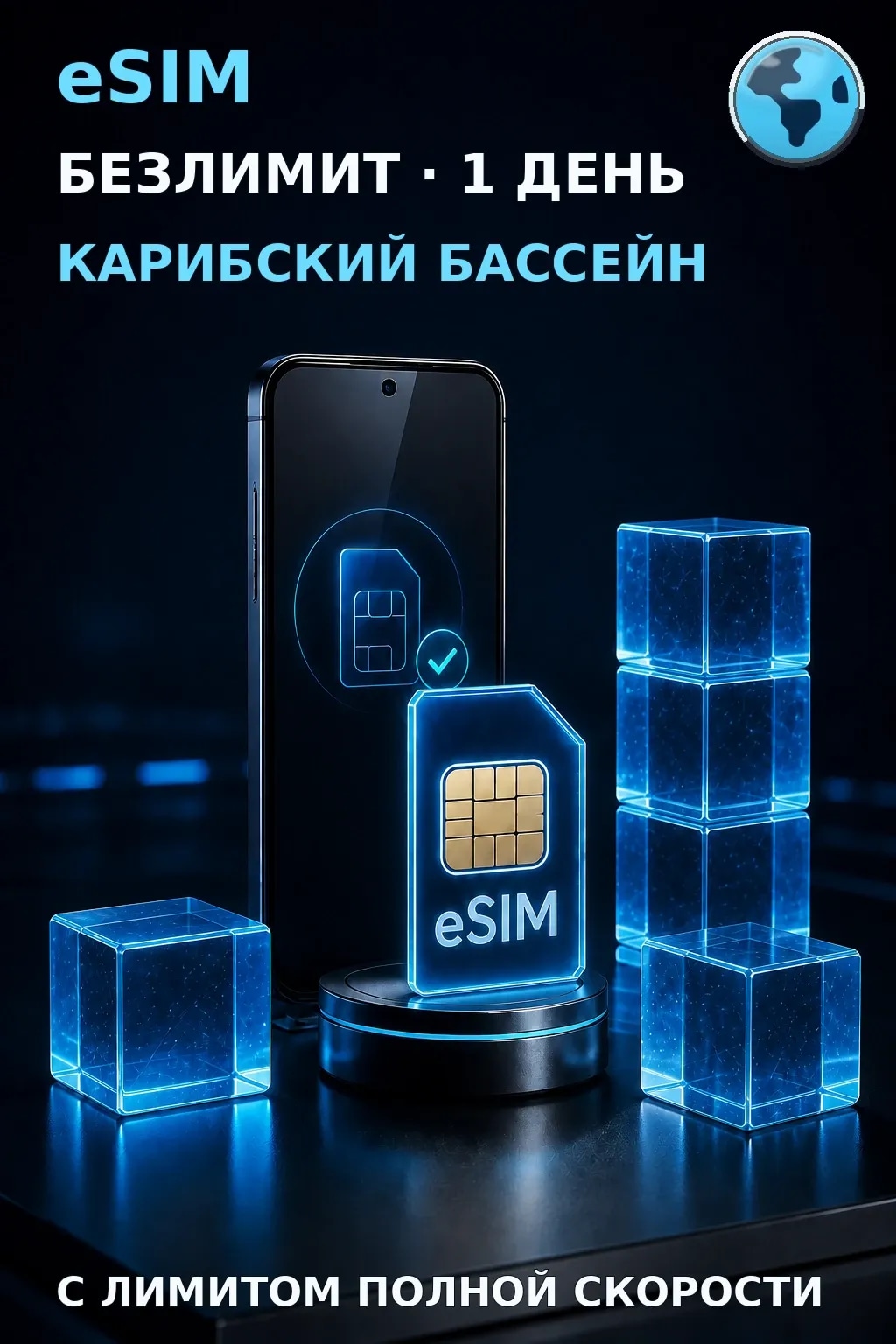 eSIM Карибский Бассeйн — БЕЗЛИМИТ, 1 день — интернет