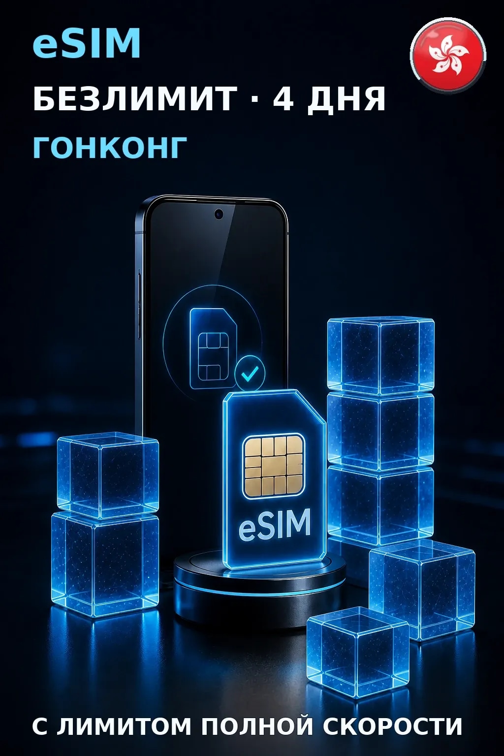 eSIM Гонконг — БЕЗЛИМИТ, 4 дня — интернет