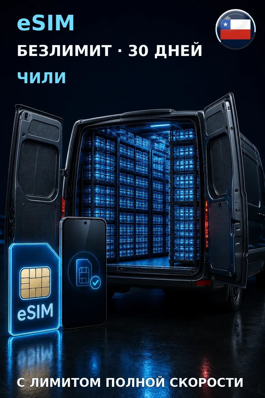 eSIM Чили — БЕЗЛИМИТ, 30 дней — интернет